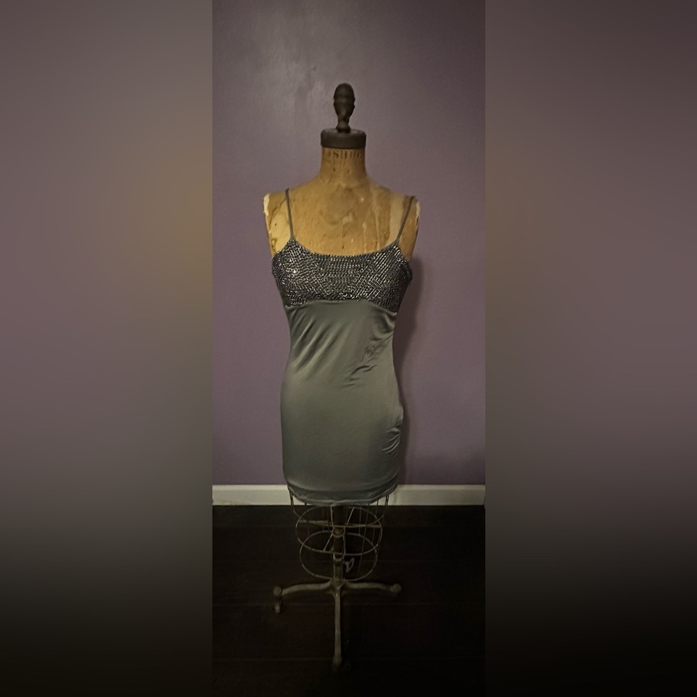 TOV Holy G Grey Chainmail Cocktail Dress